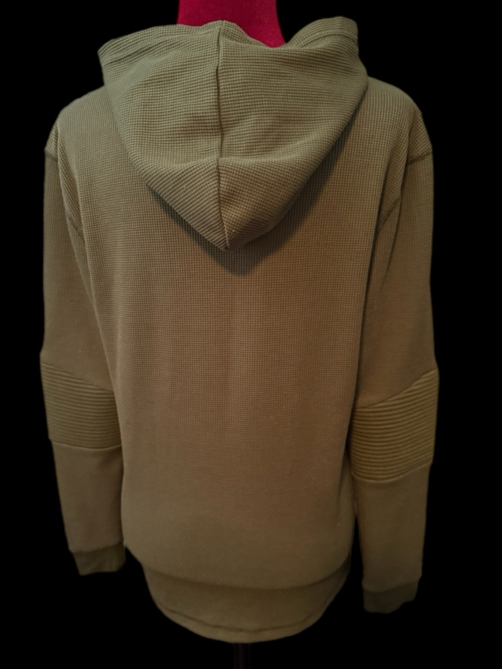 Men's Olive Hooded Waffle-Knit Pullover - Picture 4 of 5
